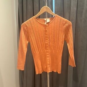 Vintage Y2K 3/4 sleeve cardigan open knit stripes